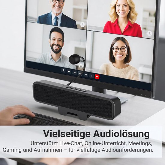 Pc-luidspreker - USB-monitor speaker met microfoon, stereo & bas, mute-schakelaar met één knop, plug-and-play speaker clip per 0,1-1,1 inch pc-monitor, desktop, laptop en Mac (zwart) — afbeelding 2