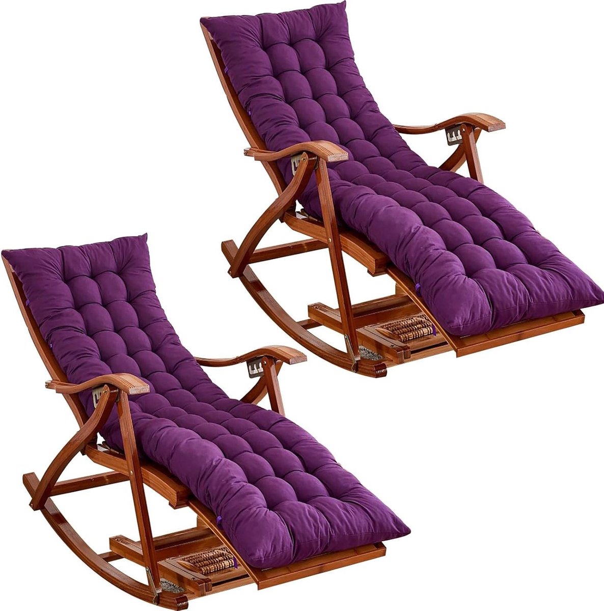 Ligstoel Kussens - Loungestoel Pads - Buiten Ontspannen - Met Bevestigingsbanden - 2 stuks 155cm - Paars