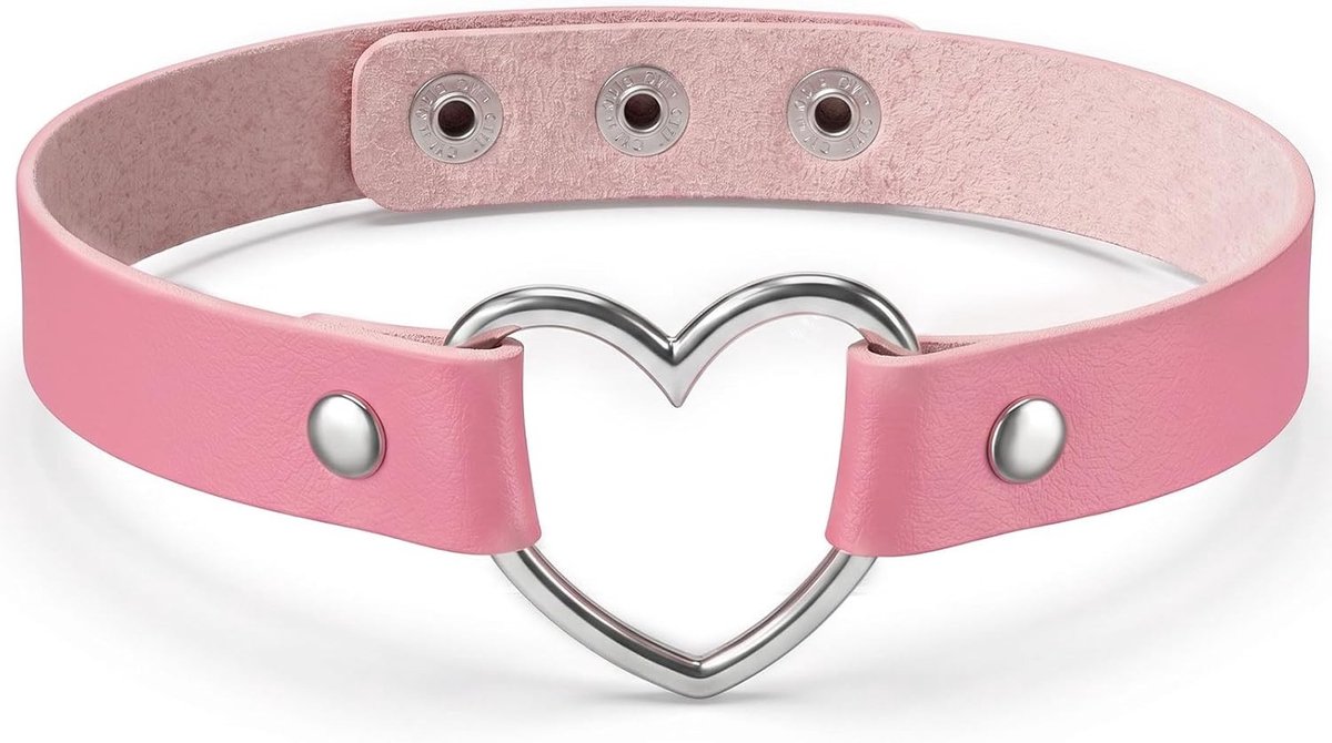 Punk Choker van Roze PU Leer, Verstelbare Hartketting voor Vrouwen en Meisjes, Perfect voor Festivals en Cosplay