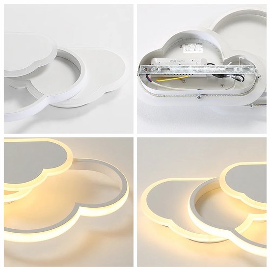 Plafonnier LED Riserva Design Nuage - 32W - 3700 lm - Dimmable 3000K-6500K - Avec Télécommande - Blanc - Plafonnier Moderne pour Salon, Chambre et Chambre d'enfant