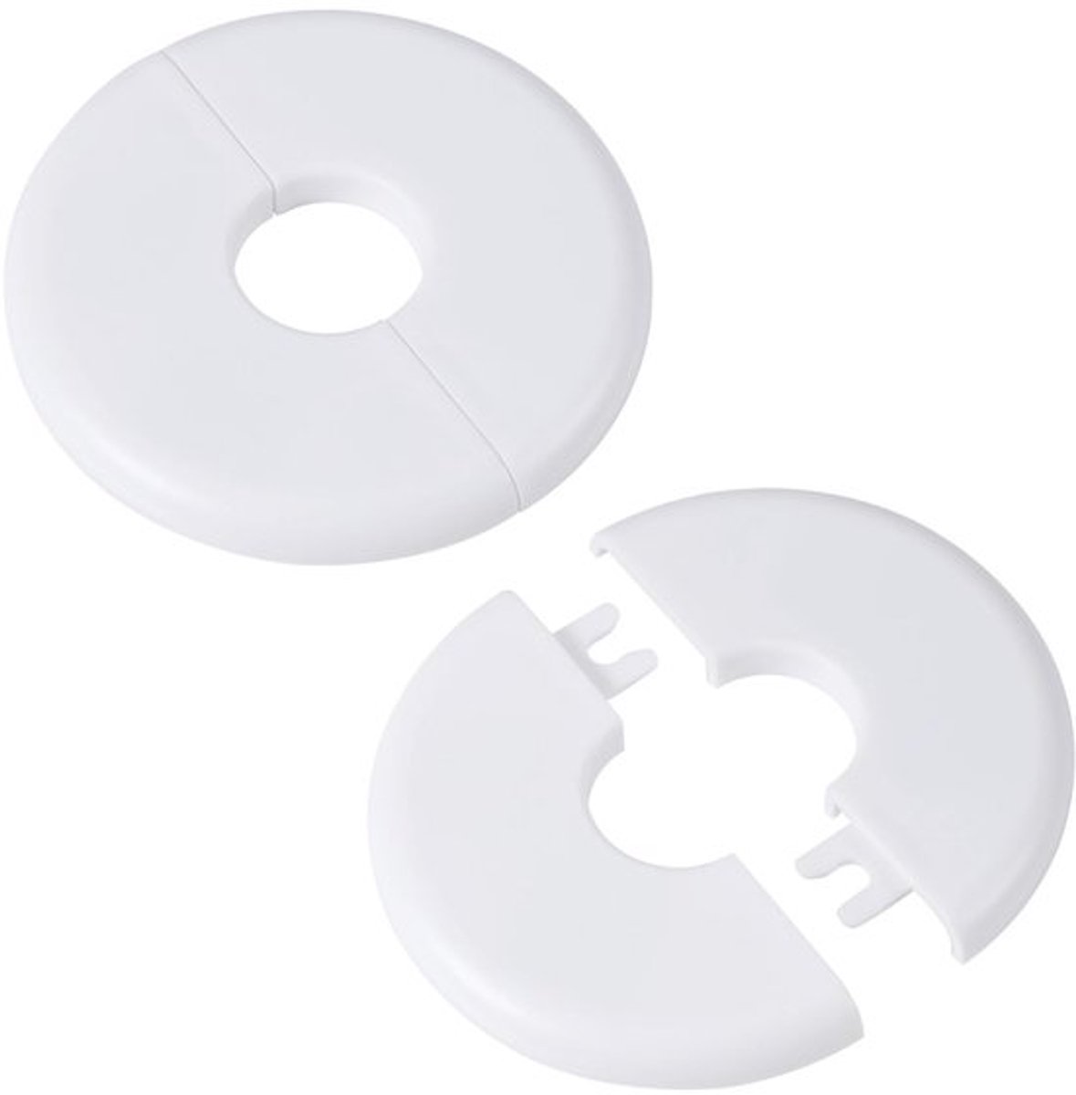 2e Muursplitflens, stevige Rozetplaat voor 17mm Diameter Waterleidingen ABS Rond Loodgieterswerk Afdekplaten met Gesp-Ontwerpen voor Kraan Keuken Toilet (Wit)