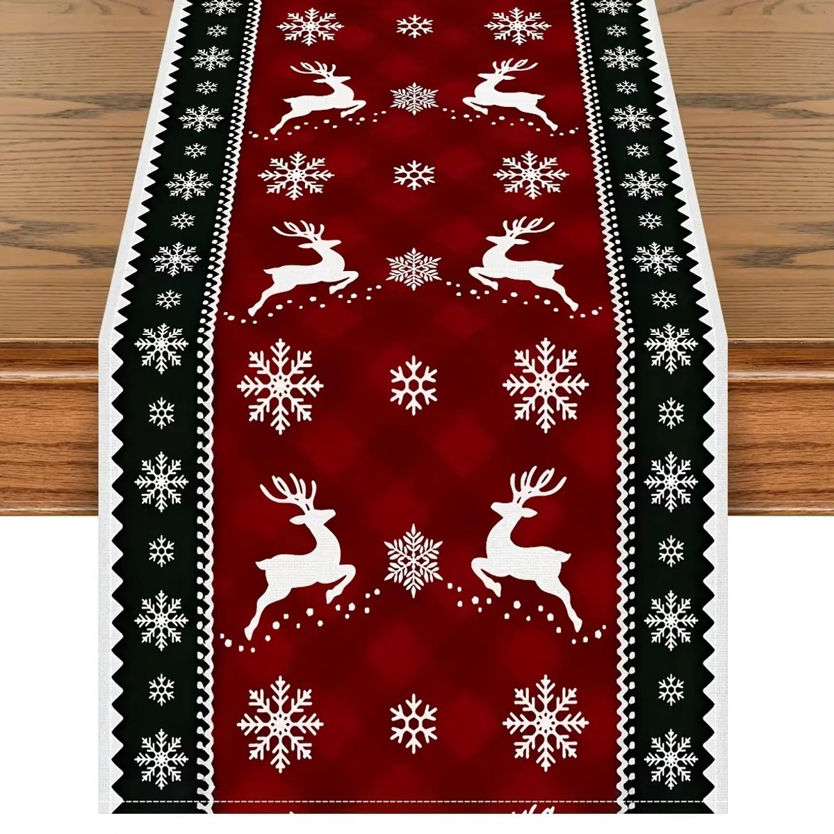 1 Stuk, Kersttafelloper, Kerst Sneeuwvlok Eland Geruite Linnen Tafelloper, Kerstfeesttafeldecoratie(183*33CM)