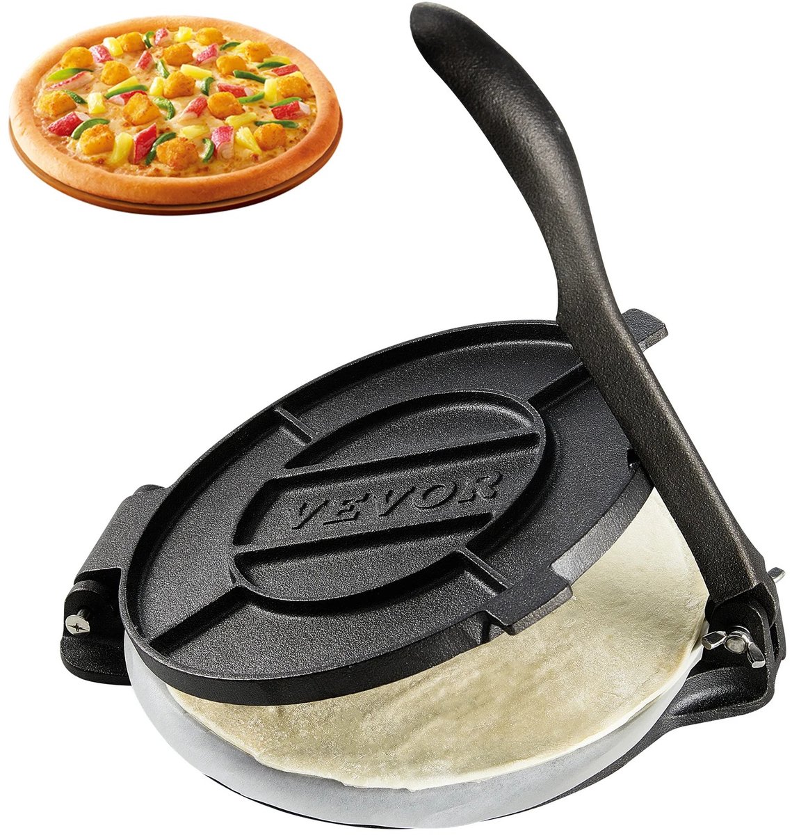 Velori Tortillapers Gietijzer 25 cm - Tortilla Pers - Tortillamaker - Deegpers - Heavy Duty Tortilladora - Handmatige Roti Pers - Inclusief Bakpapier