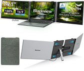 Blackview DCM6 Pro 14“ dubbele draagbare monitor – extra laptopscherm 13-17,3” – uitbreidingsscherm – dual screen – IPS Full HD – plug & play – aansluiting via één kabel – inclusief kabels en beschermhoes – grijs