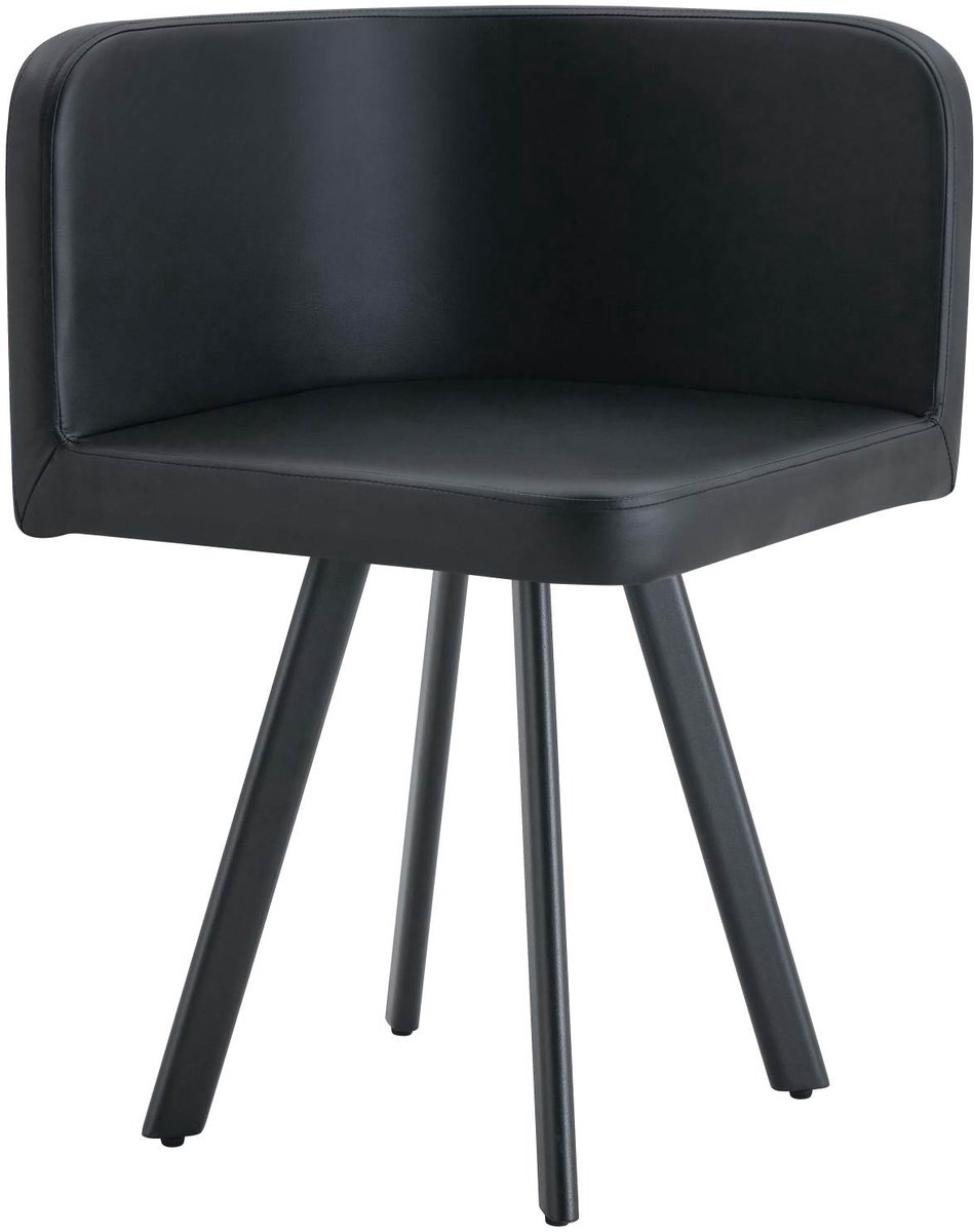 OKWISH Eetkamerstoel - Gestoffeerde Kunstleren Zitting Met Metalen Poten - Voor Eetkamer, Werkplek of Lounge - Zwart