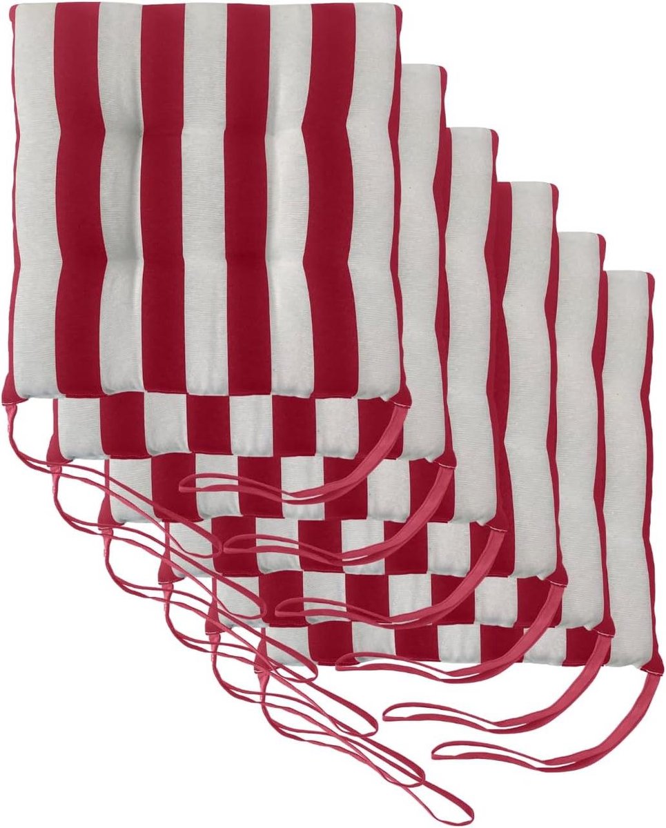 Tuinkussen Set - Stoelkussens - Comfortabel Zitten - Handgemaakt in Italië - 40 x 40 cm - Wit en Bordeaux
