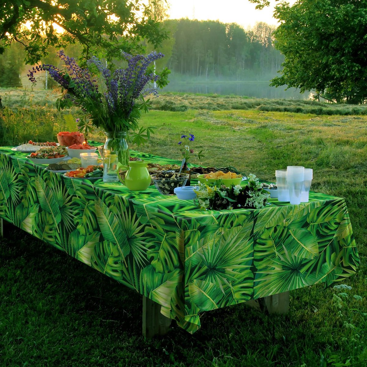 Tafelkleden Palmbladeren - Tropische Decoratie - Feesttafel Dekken - Waterdicht en Afwasbaar - 220x130 cm - Groen