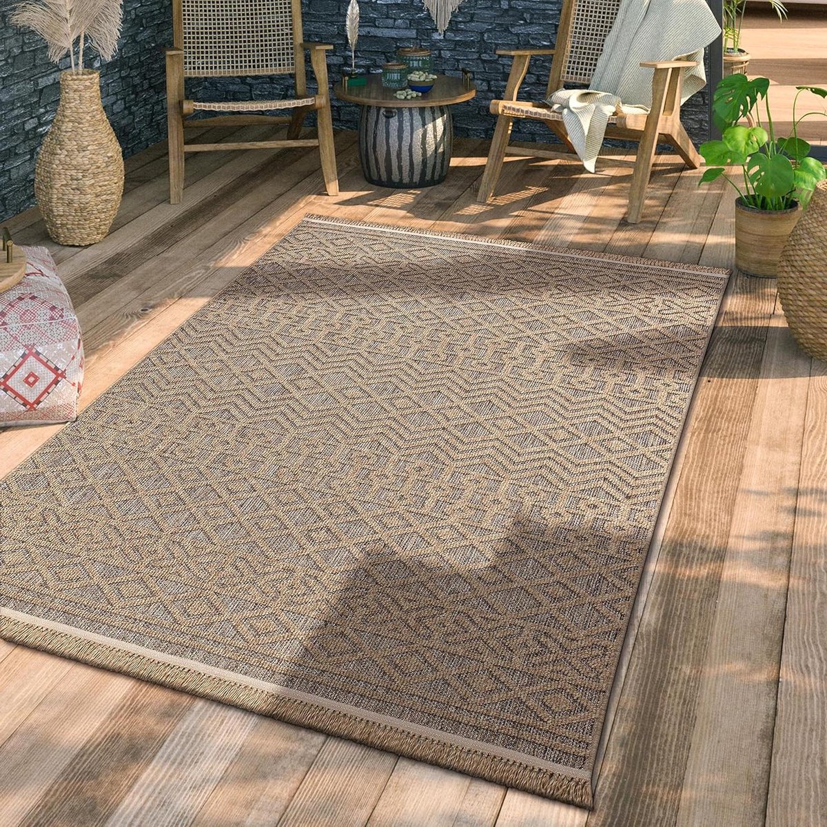 Buitenkleed Bloem Geometrisch - Terraskleed Balkon Tapijt - Buiten Leven - Weerbestendig P