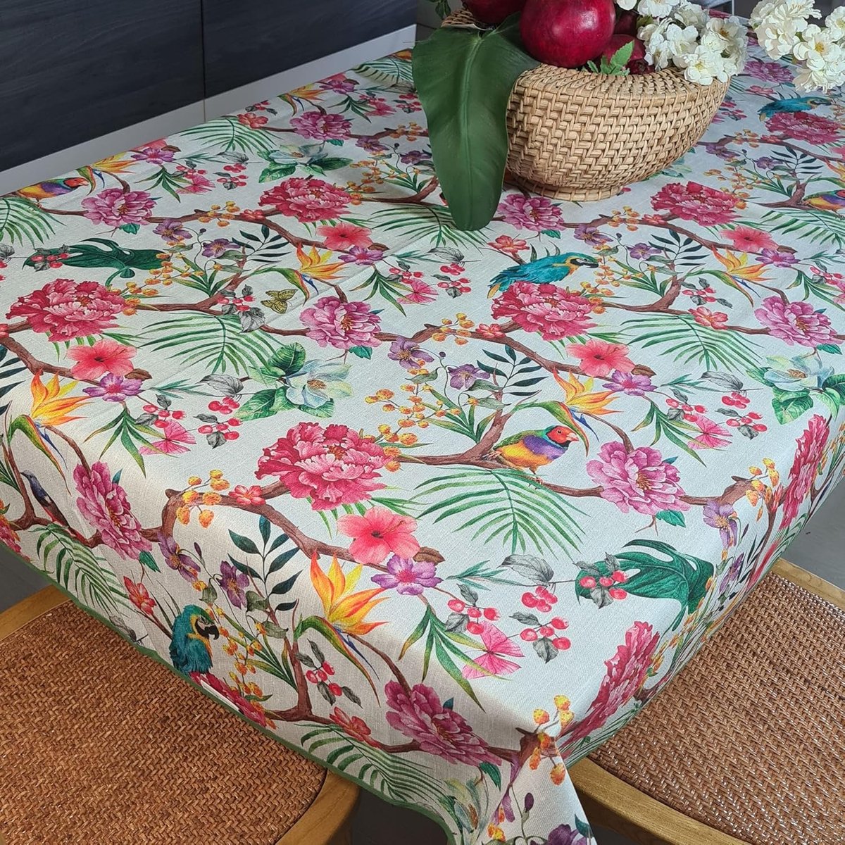 Tafelkleed Ovaal - Textielkleed Tafel - Bescherming Tafel - Vlek- en Vloeistofafstotend - 140 x 270 cm - Papegaaien