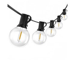 ModernStore LED-Lichtsnoer Buiten 15M - G40 Warmwit 2700K - Waterdicht IP44 - 25+2 Lampen - Connecteerbaar tot 28 Strengen - Voor Tuin, Terras, Feest