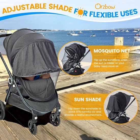 2 in 1 Zonnescherm en Klamboes voor Kinderwagen - Duurzaam Zonnezeil met UPF 50+ en Muskietennet — afbeelding 5