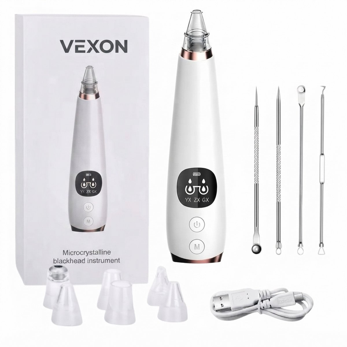 VEXON - BlackHead Eater Vacuum-Mee-eters Remover - Elektrische Vacuum Mee-eter Verwijderaar - Puisten Verzorging - Gezichtsverzorging - Inclusief 5 Opzetstukken-Poriënreiniger - Acne vacuüm