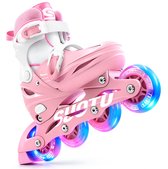 Suotu Skeelers - Inlineskates Verstelbaar - Lijn: S78 - Skeelers meisjes en jongens - Maat: EUR 32-36 - lichtgevende wielen - Roze/Wit - M