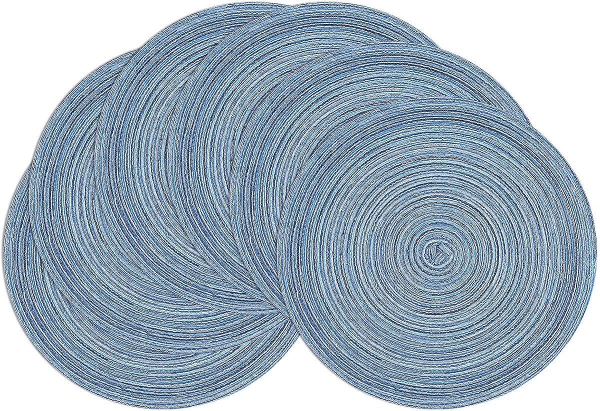 Ronde Gevlochten Placemats - Set van 6 - Diameter 38 cm - Blauwgrijs - Voor Eettafel - Bruiloft en Feest