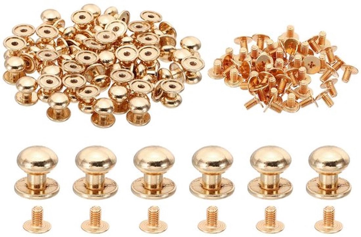 Metalen Studs 10mm - 30 Sets Ronde Spikes in Goudkleur - Voor Lederbewerking