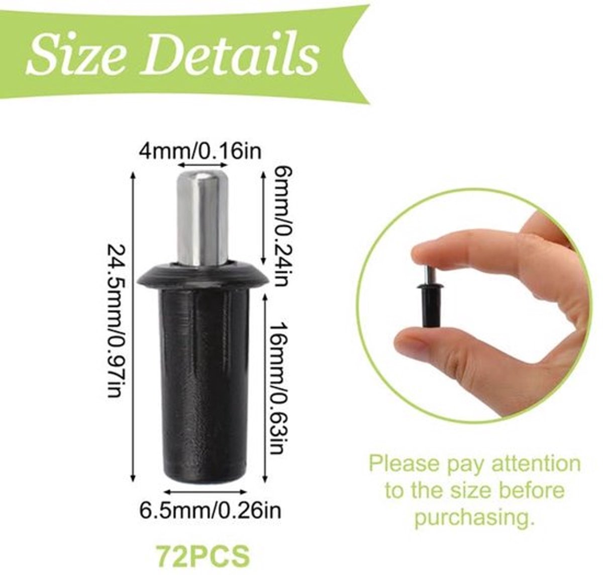 Veerbelaste reparatiepennen, 72 stuks, diameter 6,7 mm, plastic ijzer, plantklem, pennen, kastdeur, reparatiepennen (zwart)