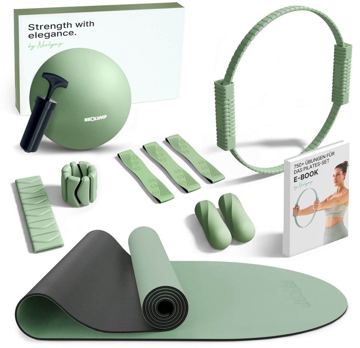 NEOLYMP Pilates Home Studio Set met bal, ring en gewichten voor thuis gebruik.