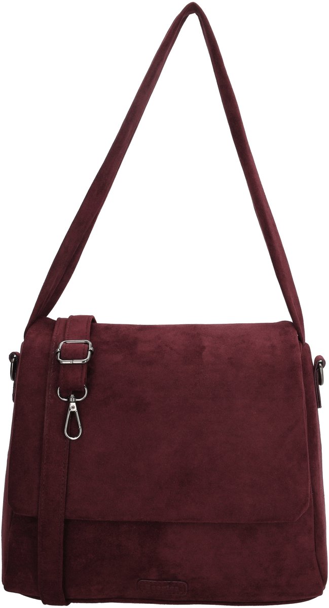 Beagles Ako Schoudertas - Faux Suede - Dames Tas - Overslag met Druksluiting - Afneembare Schouderband - Ritssluiting - Crossbody - Bordeaux rood