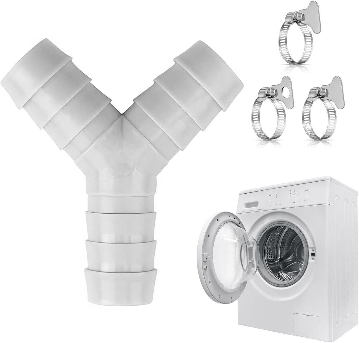Y-verdeler 3/4 inch voor wasmachine en vaatwasser, 2-weg kraanadapter met slangklemmen en dubbele aansluiting voor optimale waterverdeling
