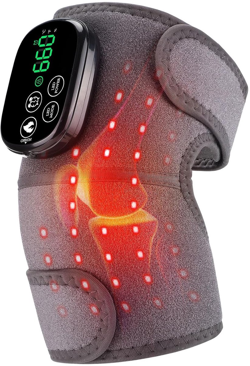 Draadloze verwarmde kniebeschermers met rood licht, 660 nm rood licht en 850 nm nabij-infrarood licht, aanraakgevoelig verwarmingskussen, draagbaar verwarmingskussen voor knie, schouder en elleboog.