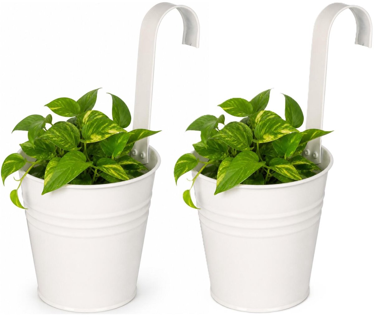 ProGarden Bloempotje met haak - 2x - plantenbak zink met ophanghaak - wit - 20 x 13 x 26 cm - ophangbaar - Balkon/schutting plantenpot