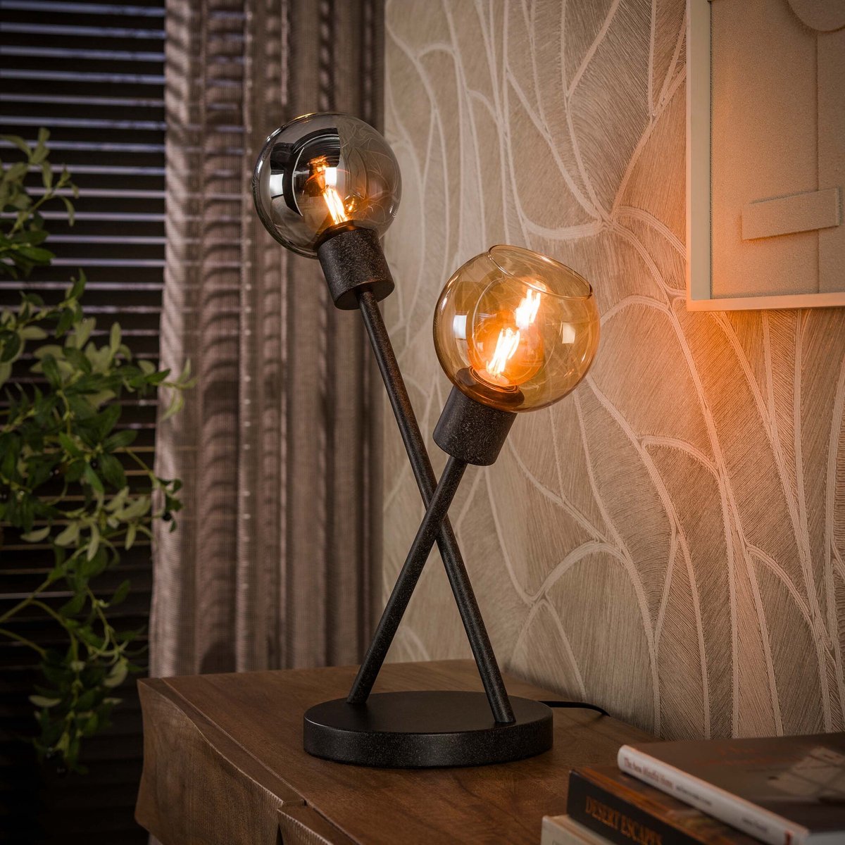 PS-Collection Tafellamp Zwart Gekleurd Glas 2-lichts - Sfera - tafellamp slaapkamer, tafellamp industrieel, tafellampen woonkamer, tafellamp zwart, tafel lamp, tafellamp slaapkamer industrieel, tafellampje