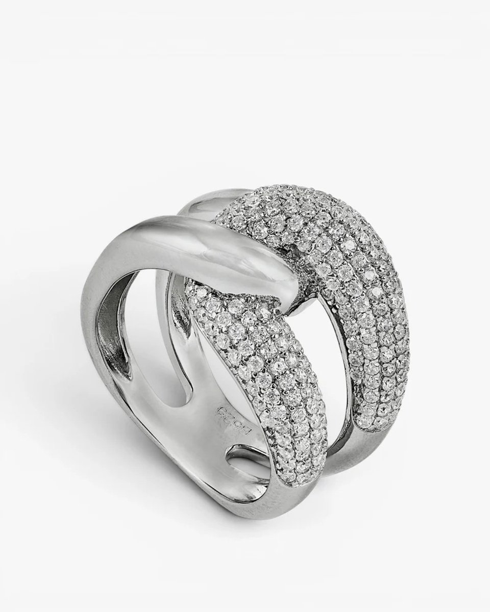 Lineargent ring large knotted design rings with cubic zirconia maat 54 16565-R