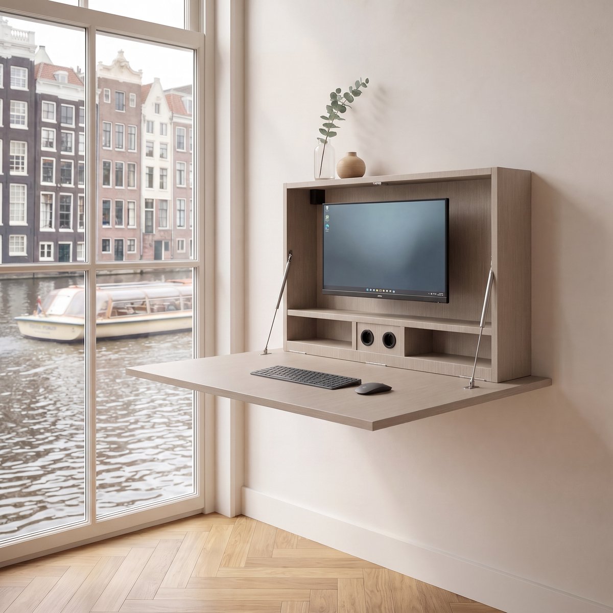 Wandbureau inklapbaar | Inklapbaar bureau | Bureau thuiswerkplek | 110x75 | Champagne metallic