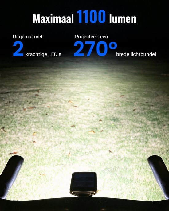 RAVEMEN FR1100SE fietskoplamp 1100 lumen-270° brede lichtbundel compatibel met Garmin/Wahoo/Bryton fietscomputers- ideaal voor nachtelijke stadsritten en waarschuwing overdag-6 standen — afbeelding 5