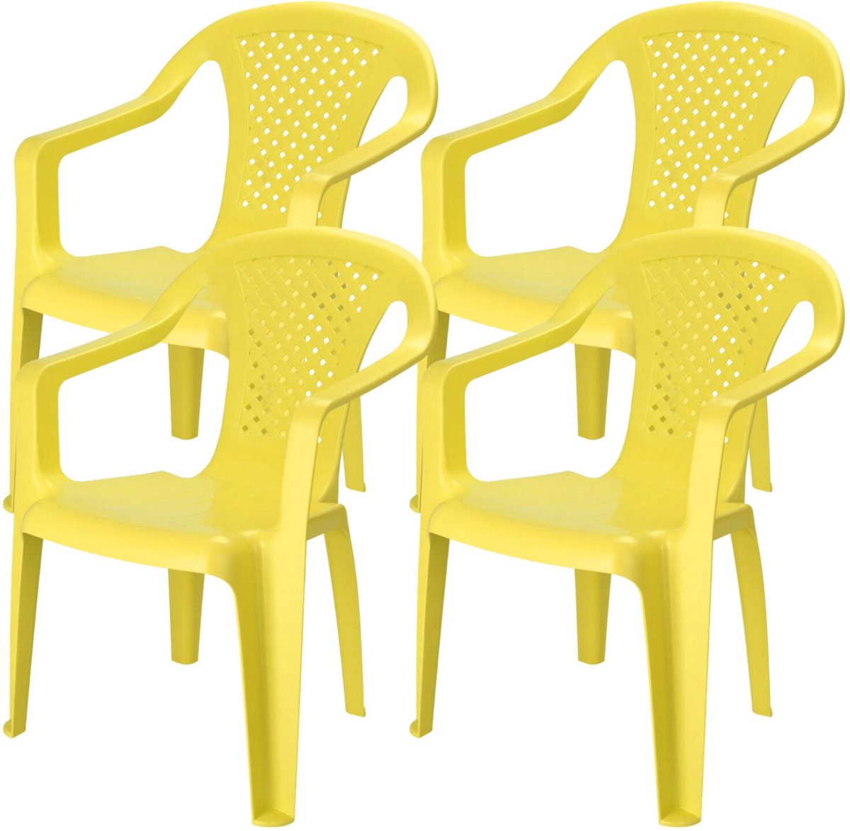 Pro Garden Stoeltjes voor kinderen - 4x - geel - 38 x 52 cm - voor binnen en buiten - kunststof - voor kinderen van 3 tot 7/8 jaar - stapelbaar