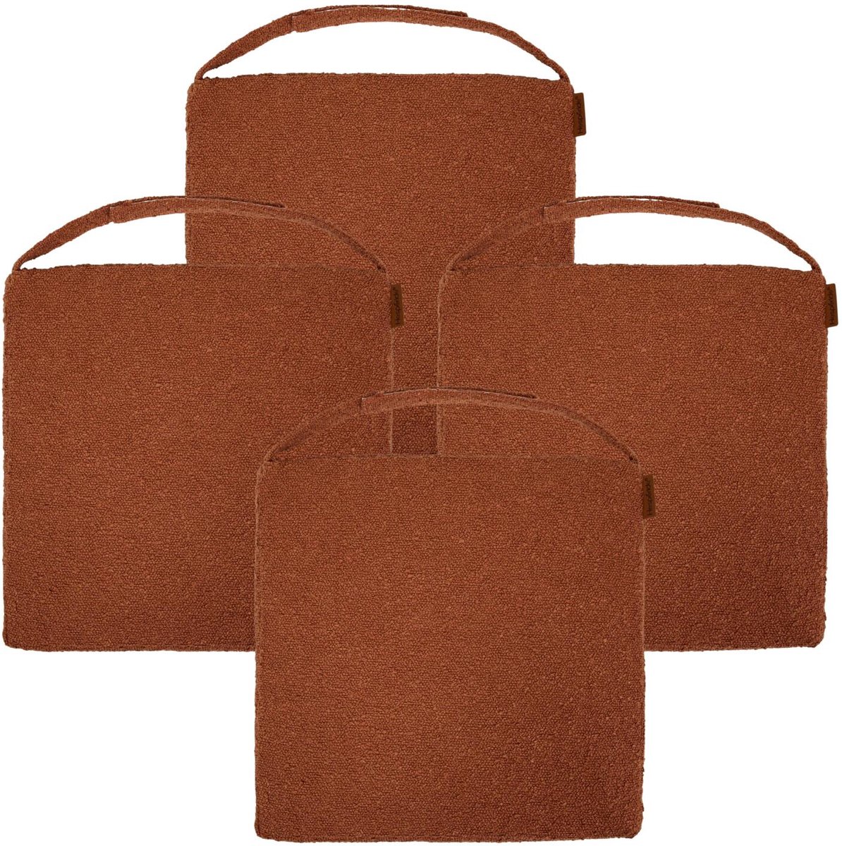 Hespiride stoelkussen Sofia - 4x - 40 x 40 x 4 cm - mahonie bruin - boucle - binnen/buiten