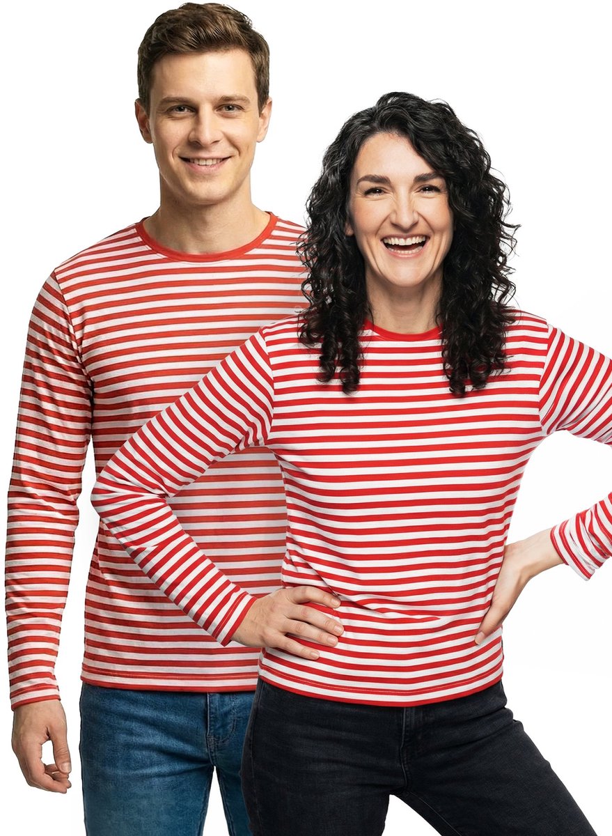 Heren Gestreept Shirt Lange Mouwen Rood-Wit – Geschikt Voor Dagelijks Gebruik
