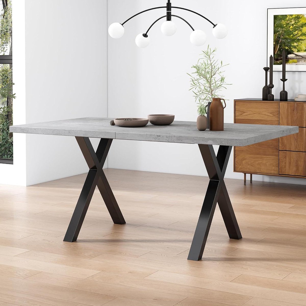 Eettafel Rechthoekig - Salontafel Eetkamer - Modern Wonen - Kruisbeen Ontwerp - 140 x 80 x 76 cm - Betonlook Zwart
