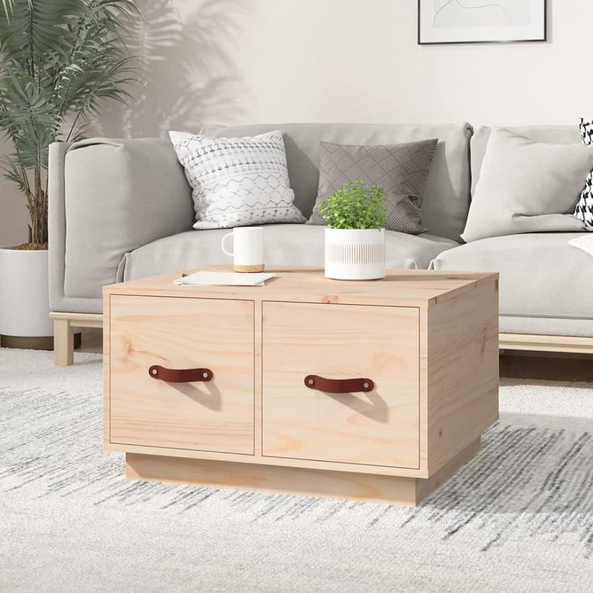 Salontafel met laden - Koffietafel bijzettafel - Woonkamer opbergen - Massief grenenhout - 60x53x35 cm - Bruin