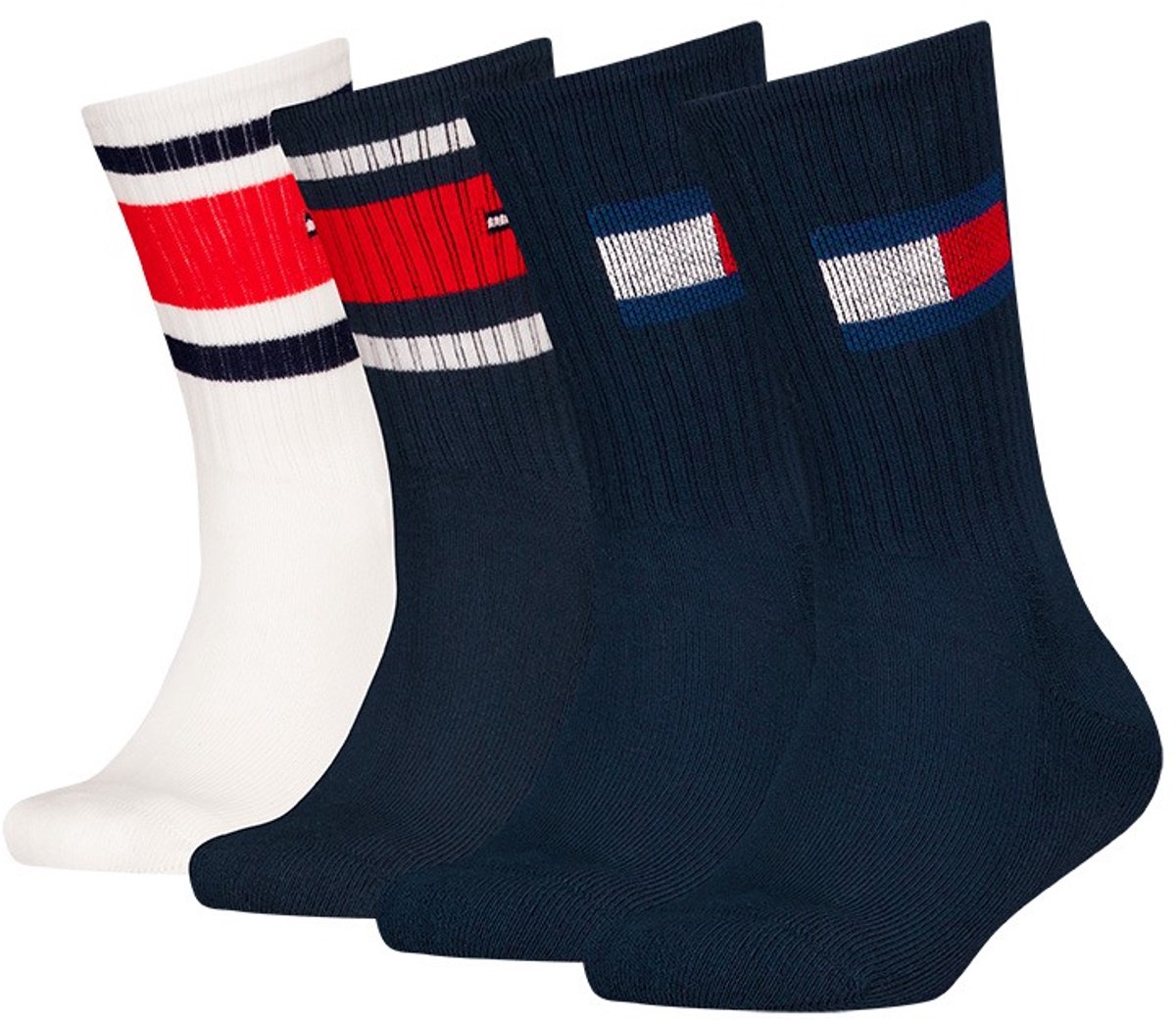 Tommy Hilfiger kids 4P sokken flag stripe blauw & wit