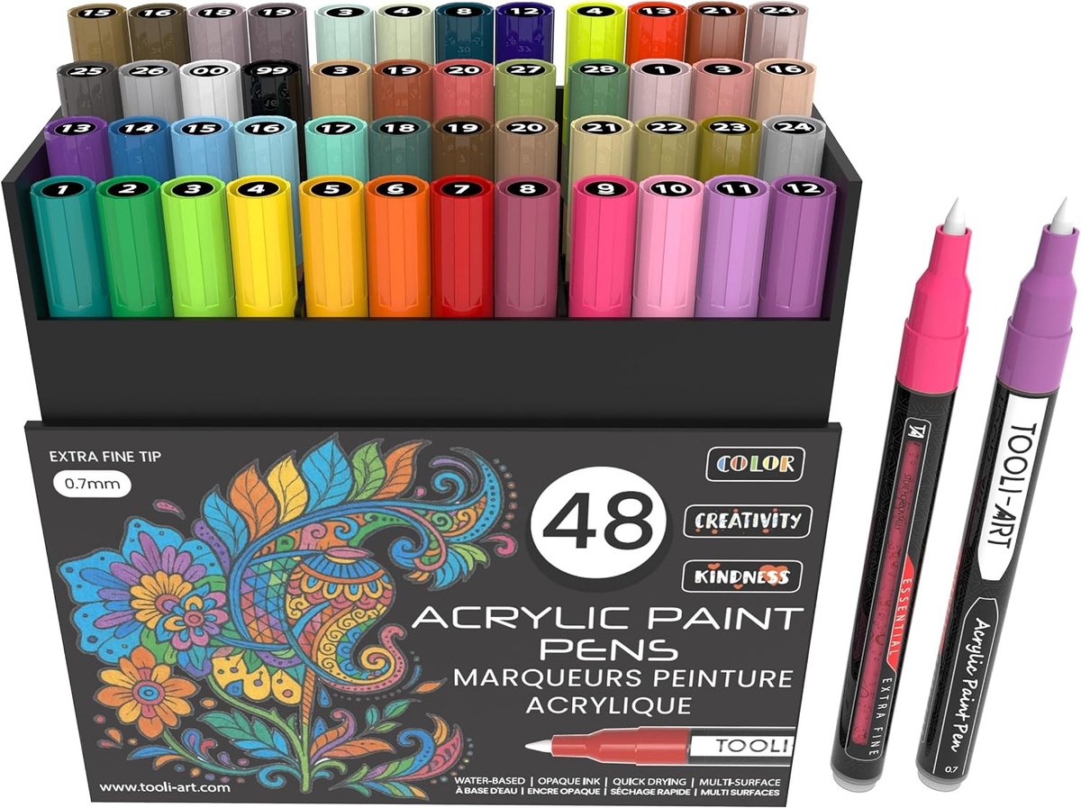 Acrylverf pennen - Multicolor - Set van 48 stuks - Extra fijne punt van 0,7 mm - Voor Creatieve Projecten