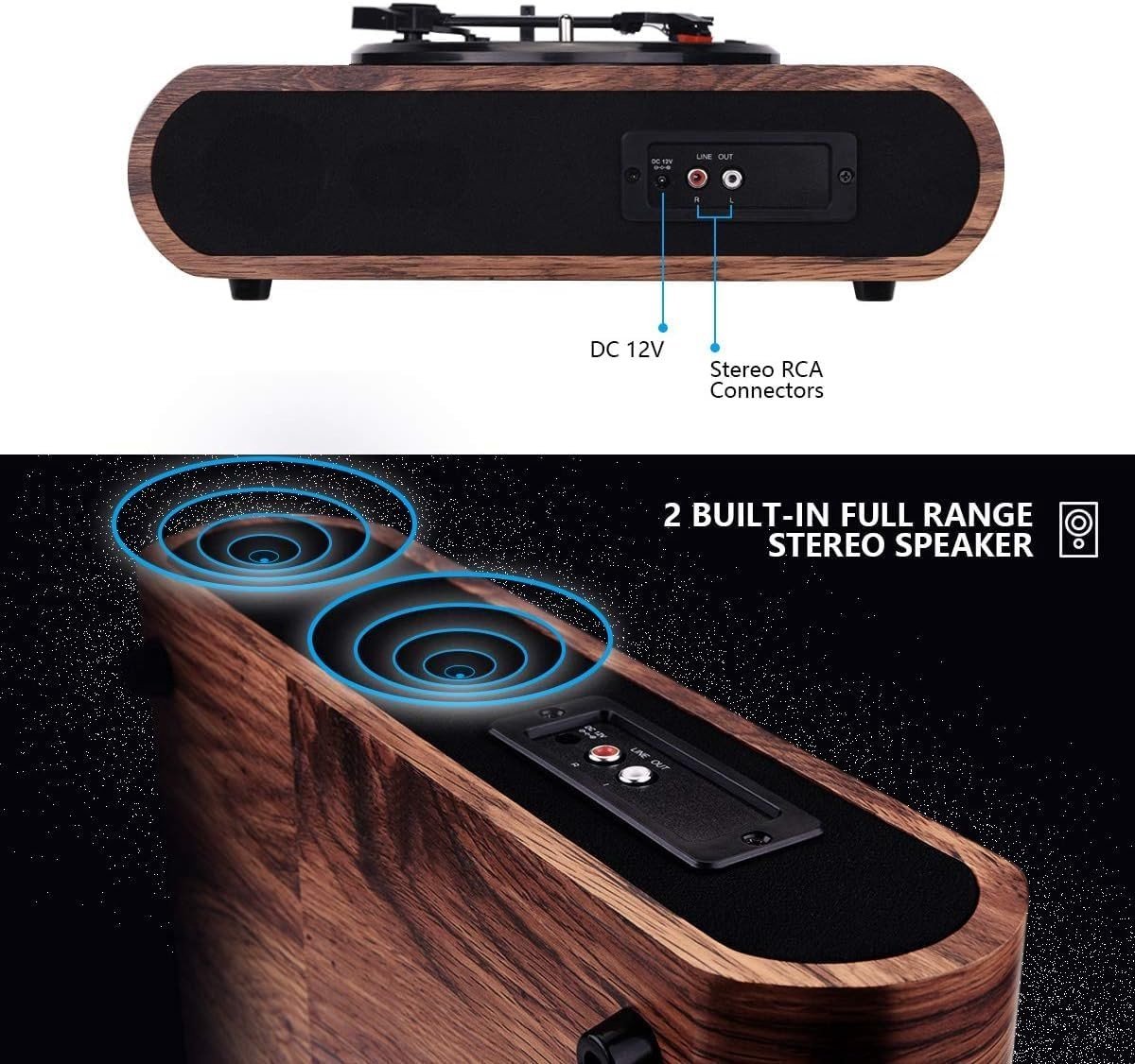 Vinyl Platenspeler - Houten Afwerking - Bluetooth Verbinding - HiFi Stereo Geluid - Voor Muziekliefhebbers