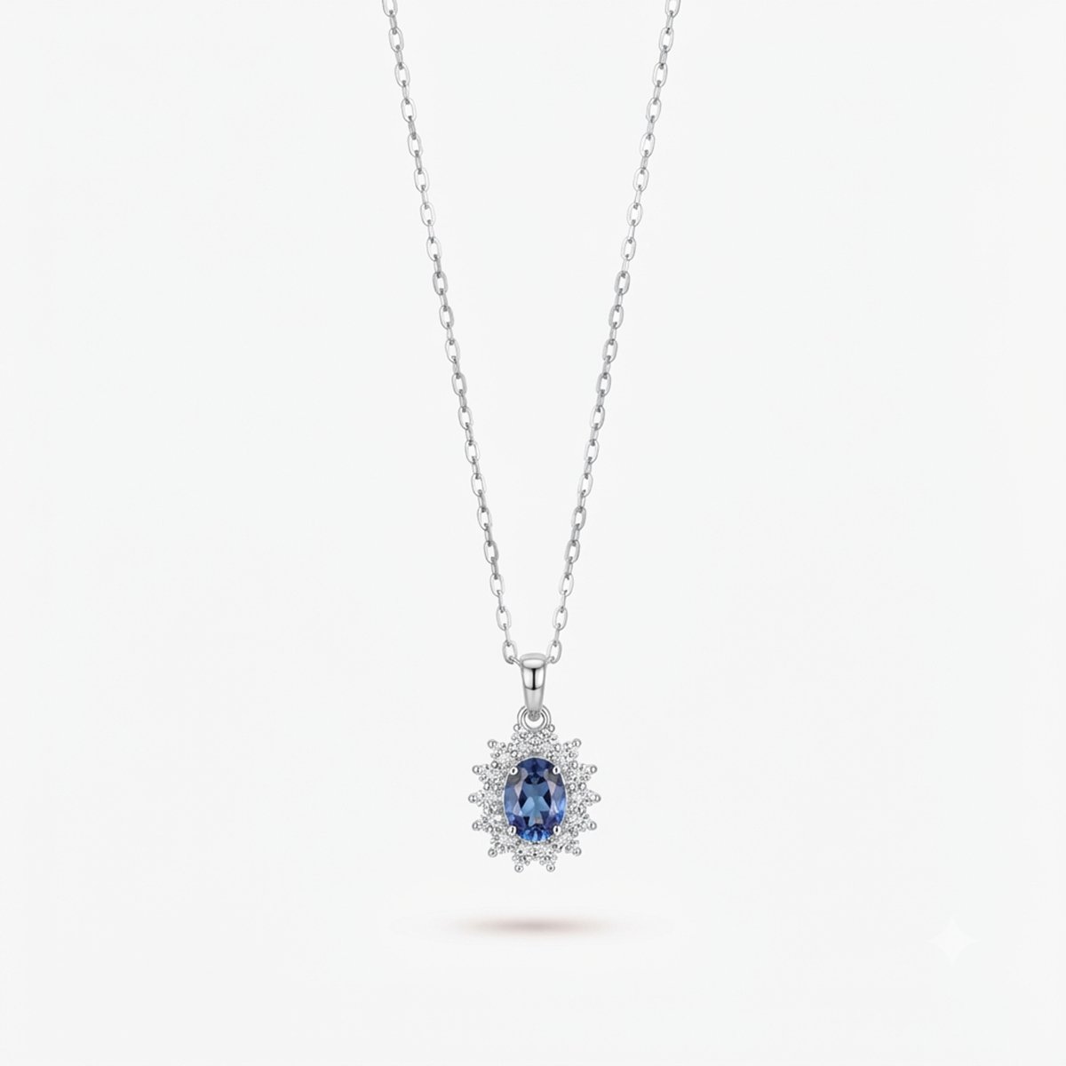 Witgouden Ketting met Hanger Diamant Saffier 18 karaats