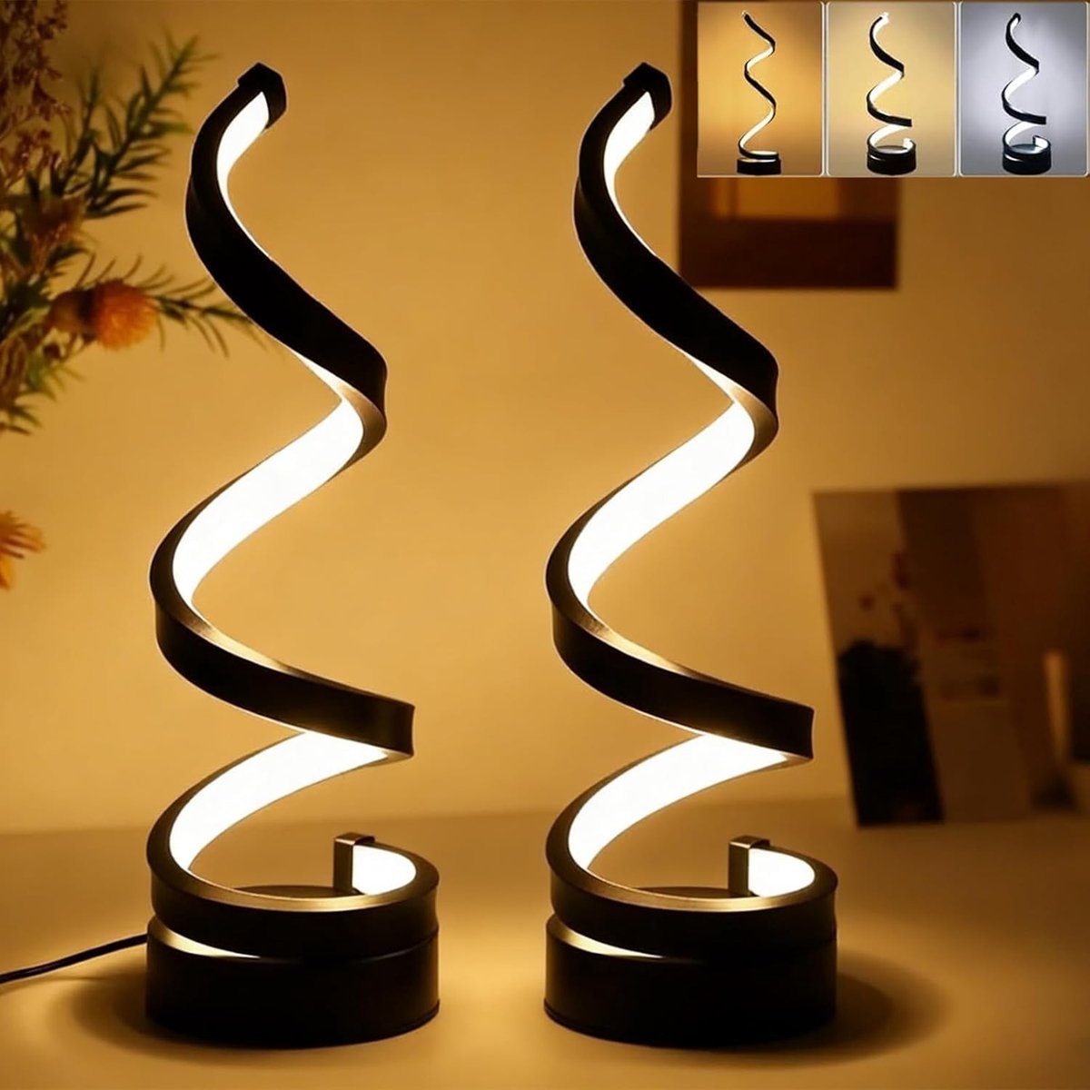 Dimbare LED Tafellamp met Spiral Design voor Slaapkamer en Woonkamer - 3 Kleuren Keuze, Stijlvolle Verlichting en Energiezuinig