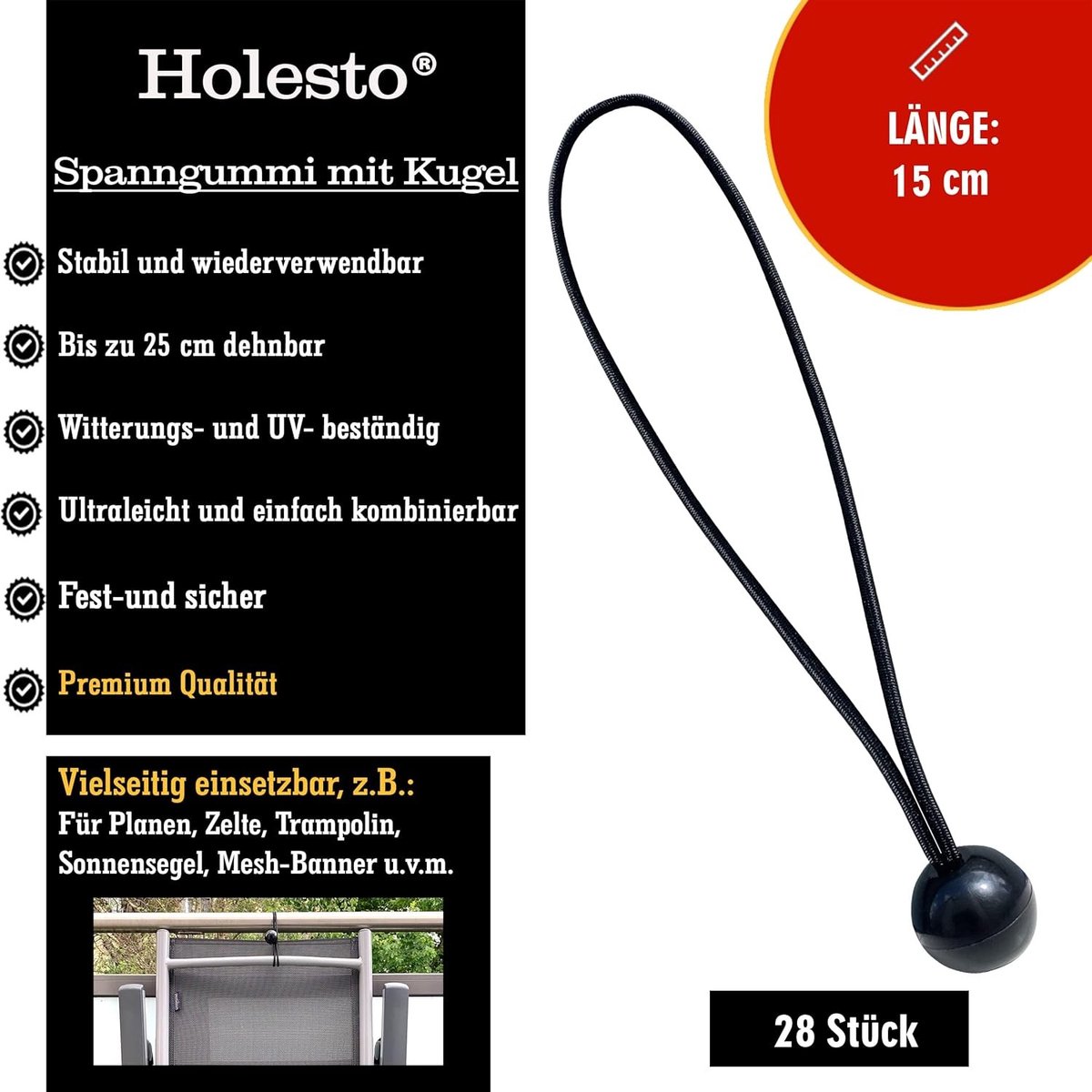 Spanbanden met Bal 28 Stuks - Rubber - Zware Spanelastieken - Universeel Gebruik - Voor Bevestigen van Zeilen en Tent