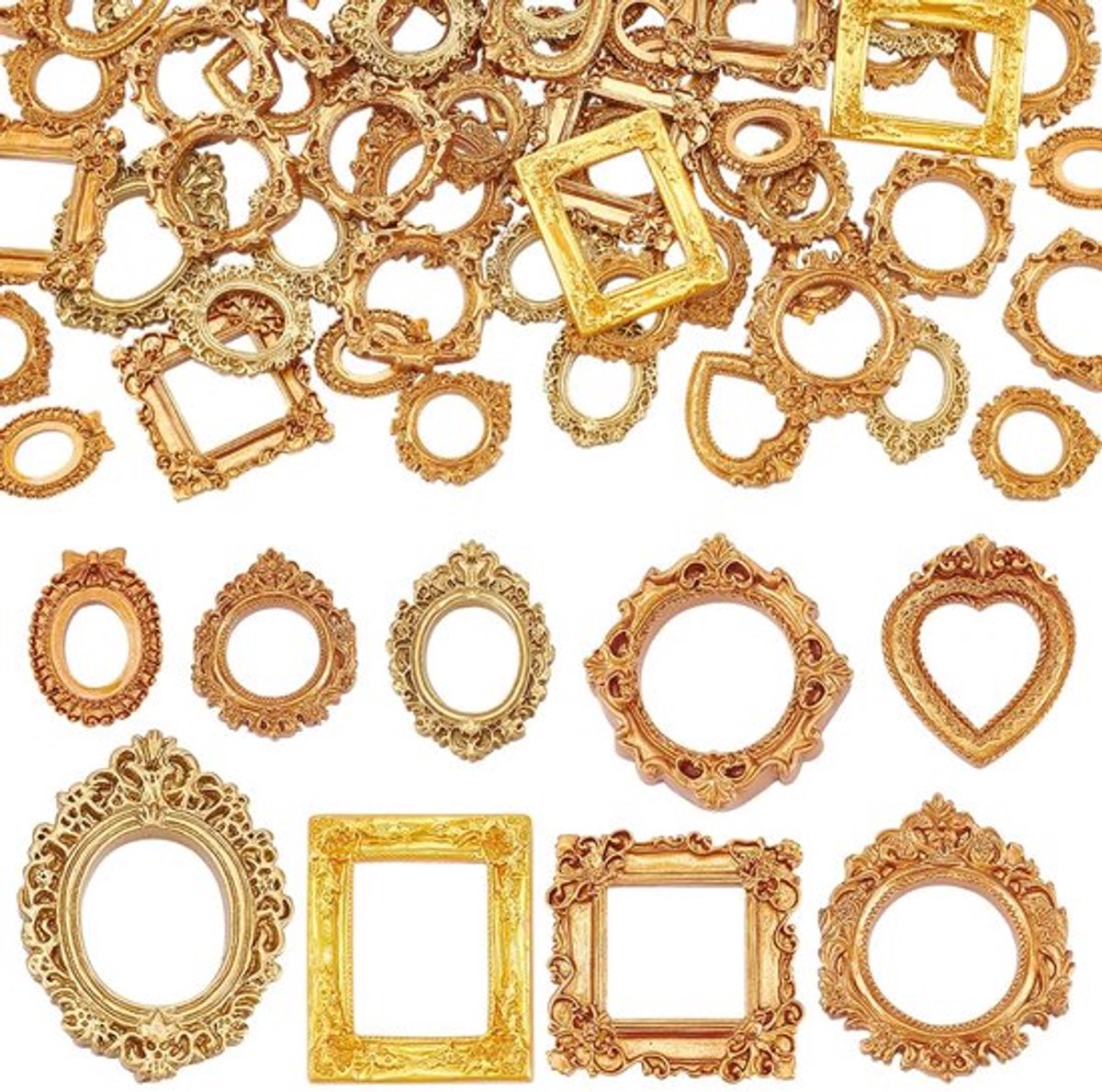 70 stuks 9 stijlen hars mini-lijst, multi-vorm vintage woondecoratielijsten voor sieradenfotografie wanddecoratie-accessoires