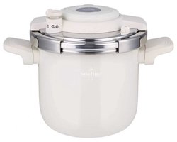 Swiss Haus® PC6LCR Snelkookpan Inductie - 6 Liter / Ø 22 cm - PFAS Vrij - RVS Snelkookpannen Voor Alle Warmtebronnen - Pressure Cooker - Instant koken - Eenhandig Mechanisme - Crème