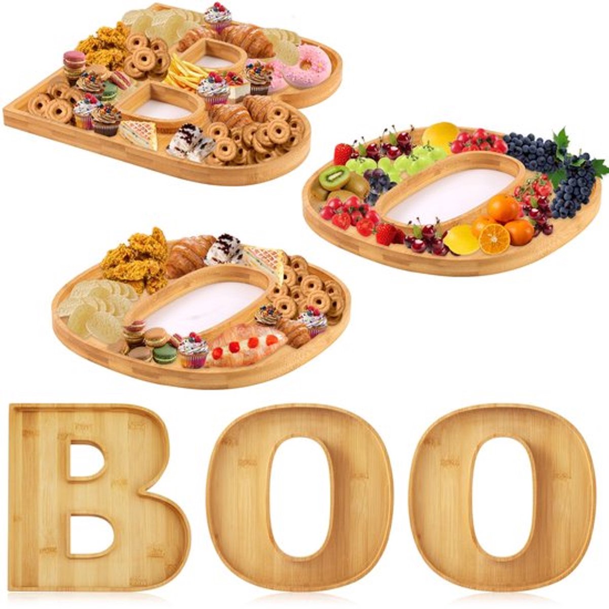 3 stuks Halloween Charcuterie Board, Halloween Kaasplank Houten Halloween Serveerschaal Snack Trays Serviesgoed Kookgerei voor Thuis Keuken Snoepkoekje
