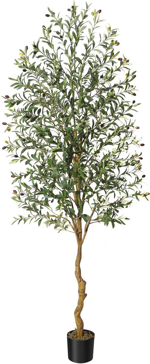 210 cm hoge natuurgetrouwe kunst‑olijfboom in pot, verstelbare takjes, levensechte bladeren en vruchten, decoratieve nep‑boom voor woonkamer, kantoor en terras binnenshuis