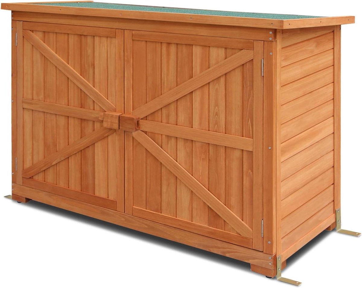 Tuinkast Hout - Opbergkast Tuin - Tuinspullen Opbergen - Schuin Bitumen Dak - 128 x 50 x 8