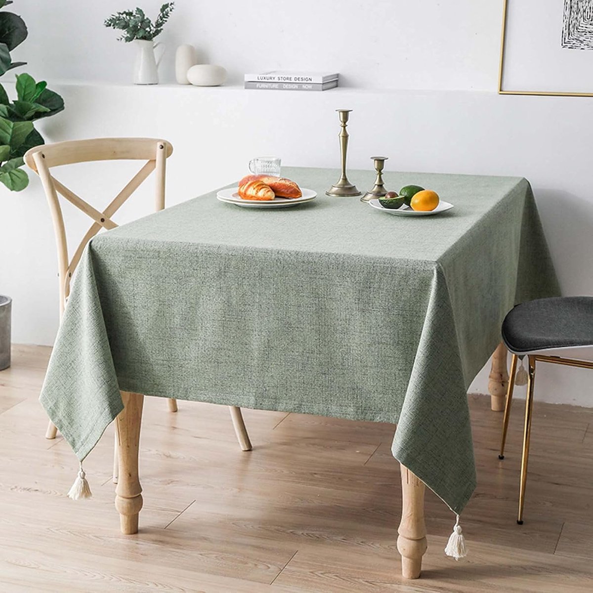 Tafelkleed Katoen Linnen - Afdeklaken - Eettafel Beschermen - Waterafstotend en Vlekbestendig - 130 x 180 cm - Groen