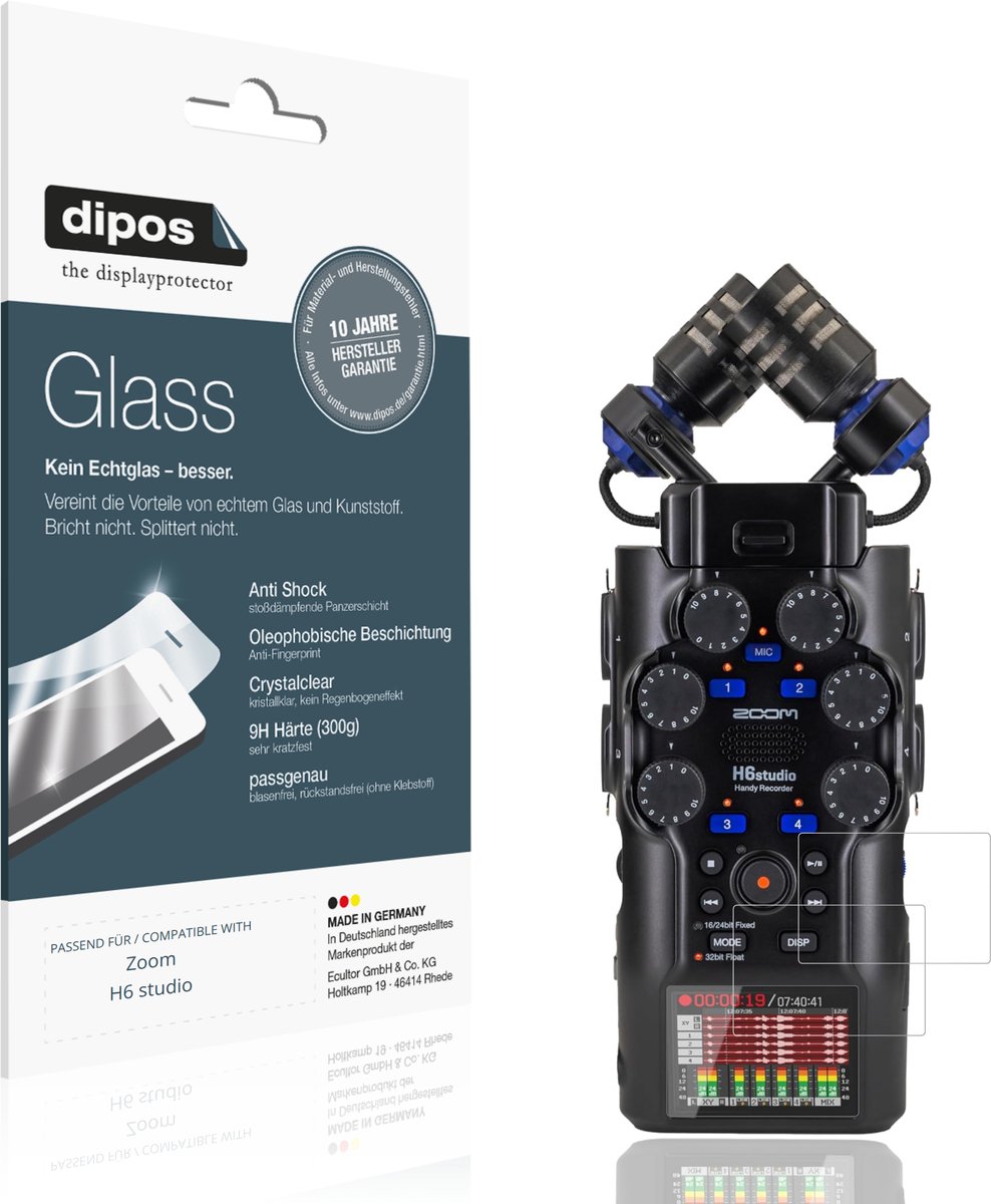 dipos – 2x Pantserfolie geschikt voor Zoom H6 studio | 9H Screenprotector