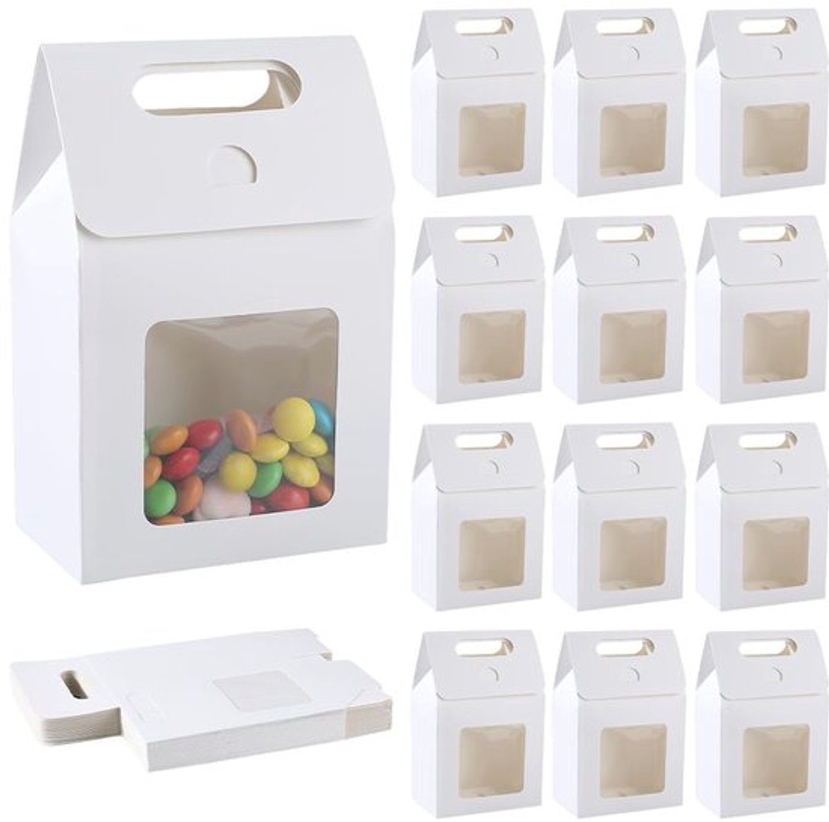 24 stuks Kraft-papieren zakken met helder venster Kleine witte staande cadeauzak met handvatten voor snoep, koekjes, verpakking, opslag van geschenken, festivals, bruiloften, kerstfeesten 9,7x5,8