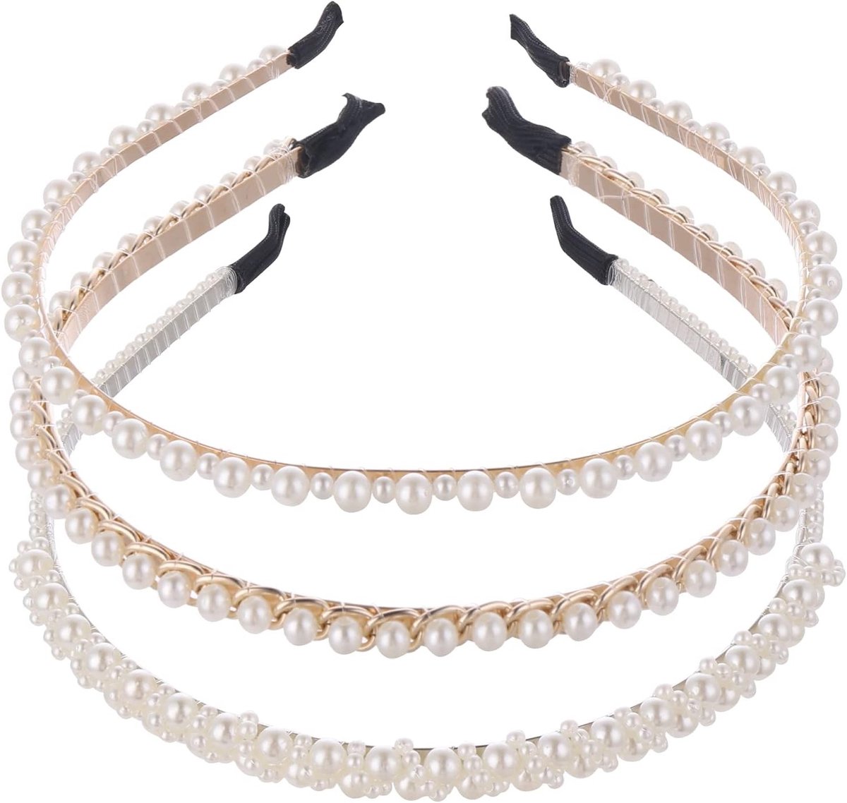Elegante Haarbanden met Witte Faux Parels - 3 Stuks Bruiloft Accessoires voor Vrouwen en Meisjes