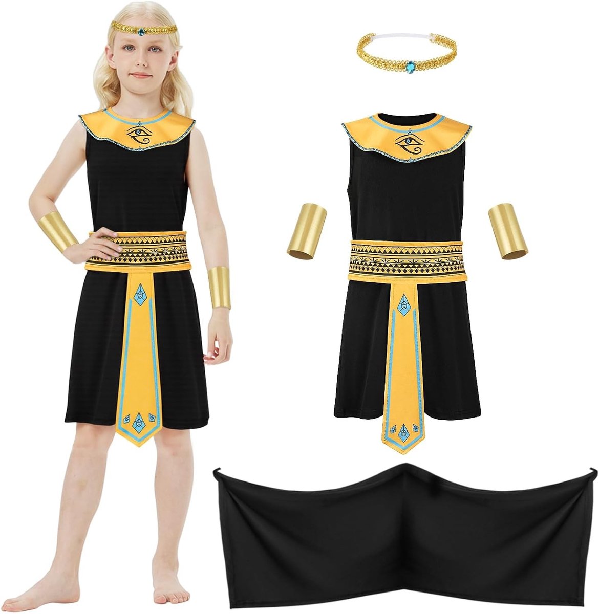 Cleopatra Kostuum voor Meisjes met Accessoires - Egyptische Prinses Outfit voor Carnaval, Feest en Halloween